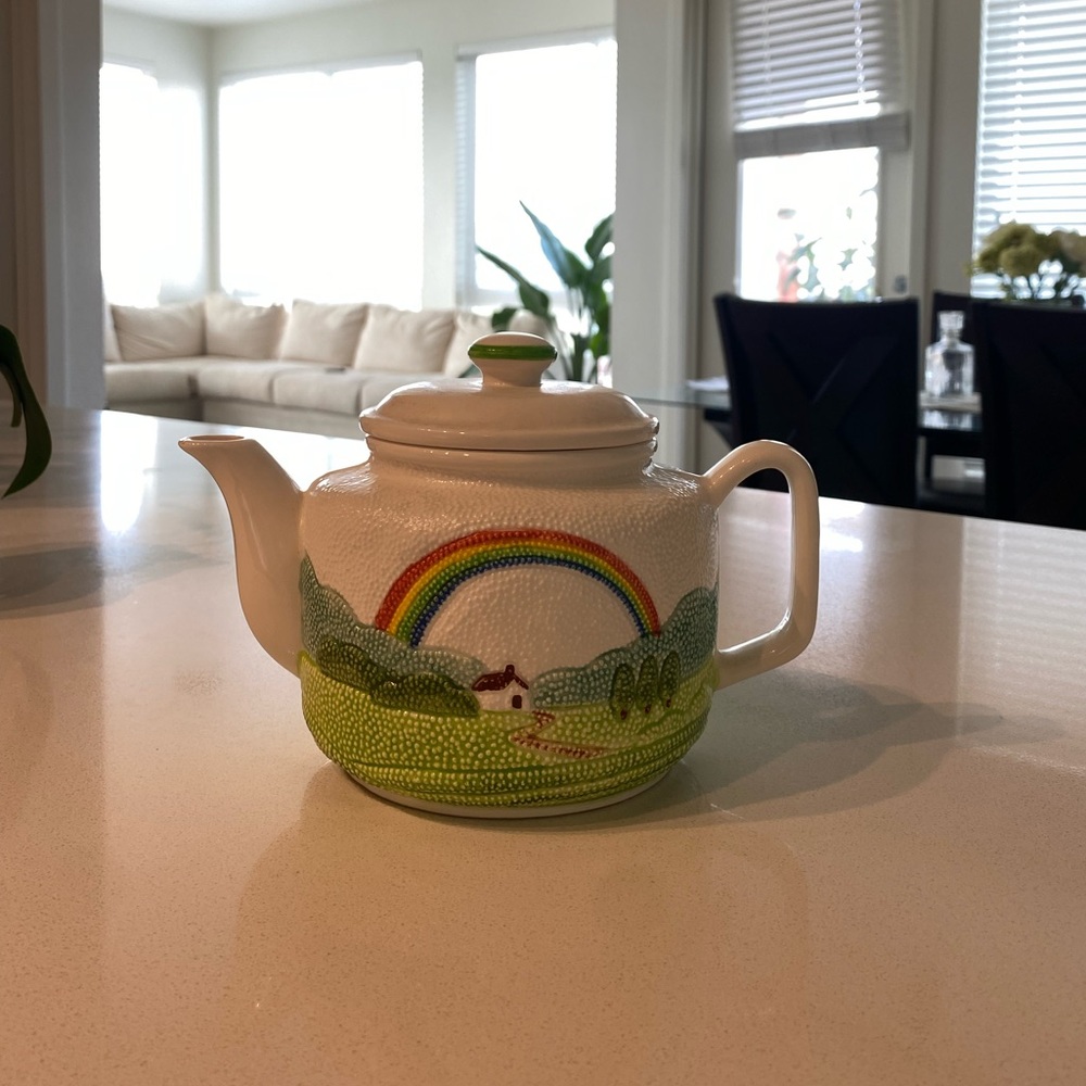 Vintage OTAGIRI Rainbow & Schoolhouse/Church Teapot Stippled Finish